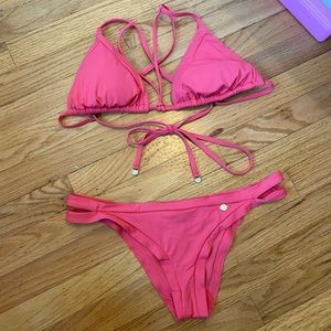 Pink strappy bikini